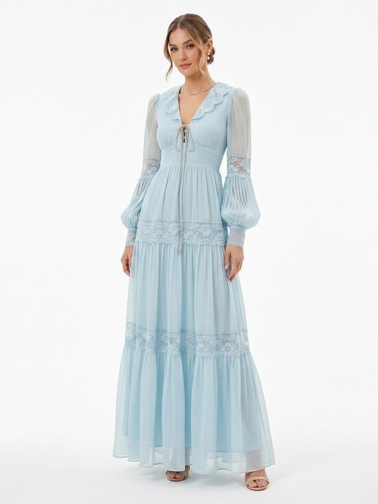 Gunne Sax Dresses & Skirts - VINTAGE 70s Gunne Sax Blue Lace Long Maxi Prairie Boho Dress Sz XS